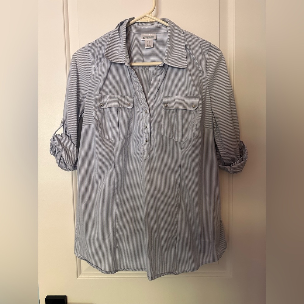 Motherhood Blue and White Striped Maternity Shirt